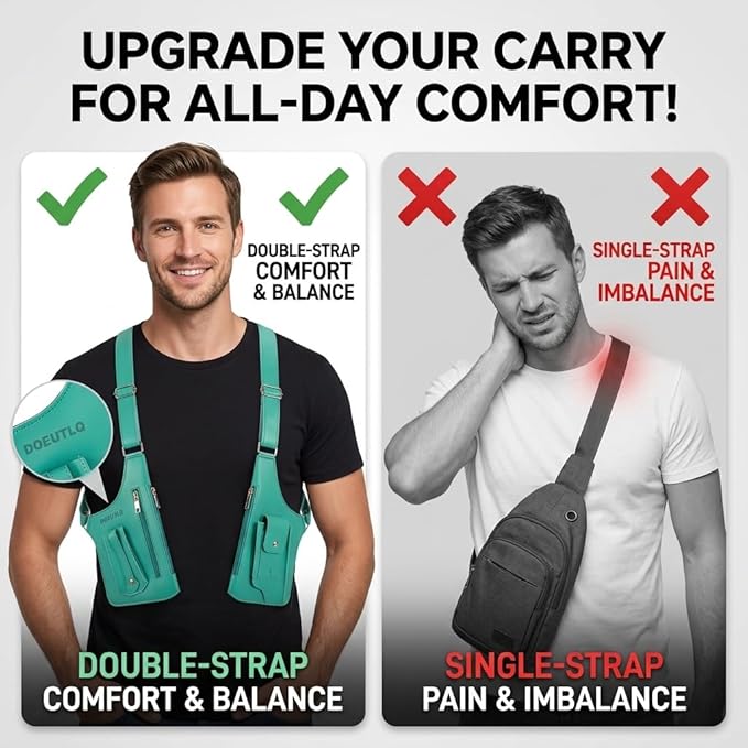 Leather Double Shoulder Armpit Bag for Men Underarm Concealed Rover The Holste Vest for Mens Adjustable Leather Bag (Turquoise)