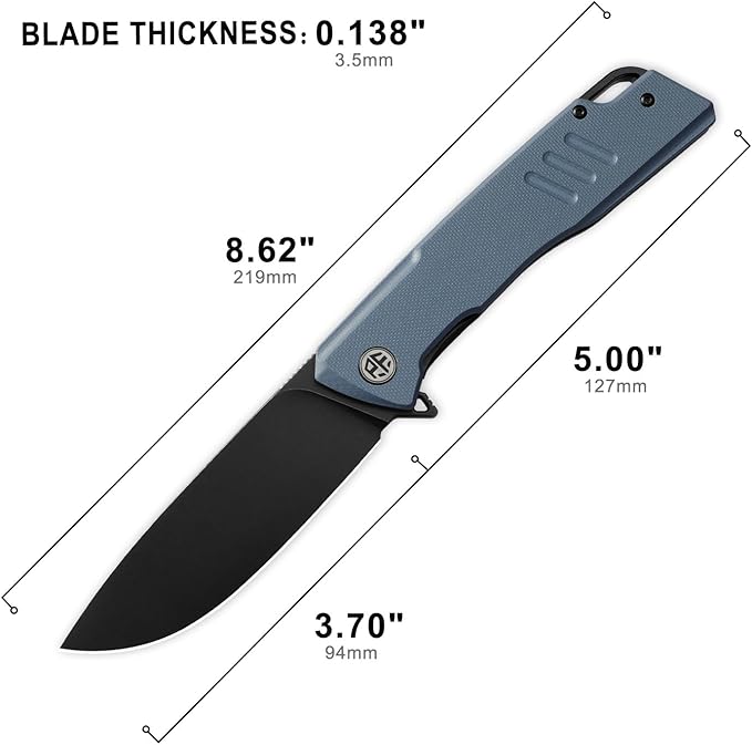 Petrified fish PFB02 Loco Pocket Knife 3.70 D2 Satin Blade Camping Knife 5.29oz G10 Handle Flipper Liner lock Folding knife for EDC (Blue Black Stonewashed)