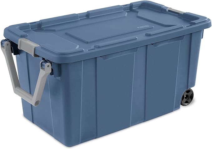 2PCS 40 Gallon Industrial Tote Plastic Storage Bins Wheeled Large Storage Box Set Green Black Blue Grey (Blue)
