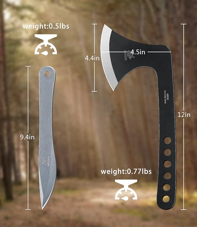 Throwing Axe Set Stainless Steel Throwing Set with Nylon Sheath and Full Tang Throwing Hatchet for Recreation and Competition