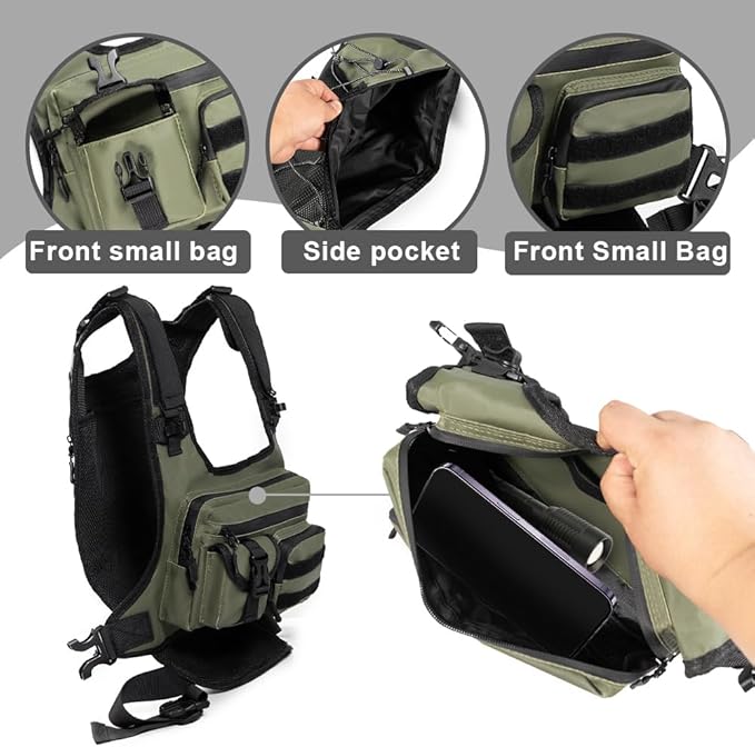 DONGKER Chest BagMulti-Pocket Hiking Travel Chest Pack with Zipper &amp MOLLE System for Hunting Cycling Climbing Fishing