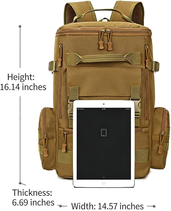 LINGYUE Tactical Backpack Bagpack Waterpoof Hiking For Camping Travel Commute With Laptop Compartment Multi Pockets For Men Women(Khaki)