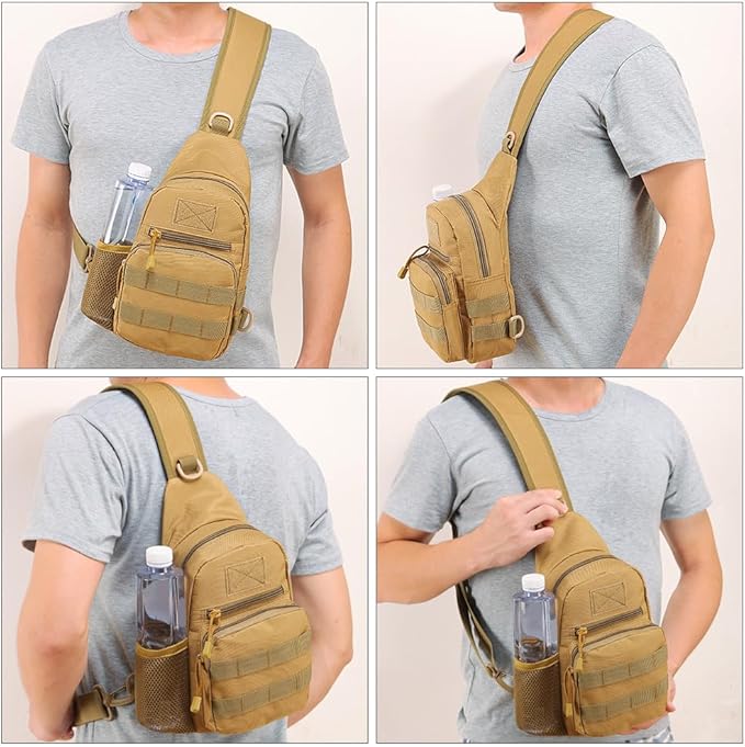 Outdoor Tactical Bag Backpack Military Sport Bag Pack Sling Shoulder Backpack Water bottle hanging bag (Desert Digital)