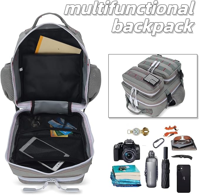 9L Mini Tactical Backpack for Men and Women Tactical Backpack Small for Hiking Small Tactical Bag（Grey Red）