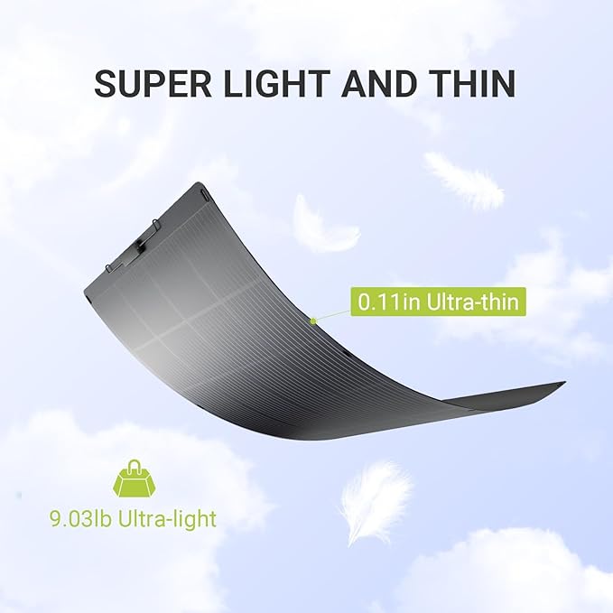 ALLPOWERS SF200 200W Flexible Solar Panel Ultra-Thin 3mm Bendable Monocrystalline Solar Charger 25% Efficiency IP68 Waterproof for RV Roof Camping Marine Use
