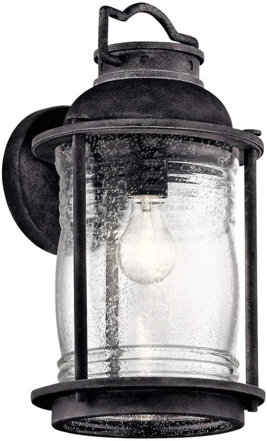 Kichler Ashland Bay 16 1 Light Outdoor Wall Light Clear Seeded Ribbed Glass in Weathered Zinc Large