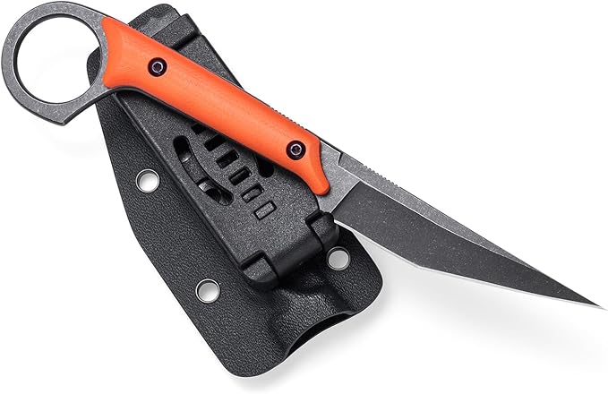Fixed Blade Knife D2 Steel Blade and G10 Handle Utility EDC Knife for Outdoor Survival Hiking Camping with Kydex Sheath OS1221 (Orange)