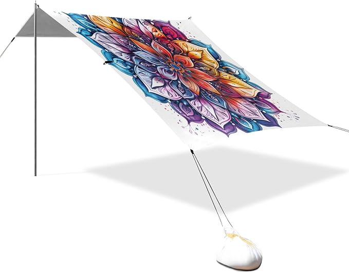 ALAZA Tie Dye Mandala Beach Tent Sun Shelter UPF50+ Protection Beach Shade Canopy w/ 4 Sandbags for Outdoor Camping Fishing Backyard Fun Picnic 10x9 ft