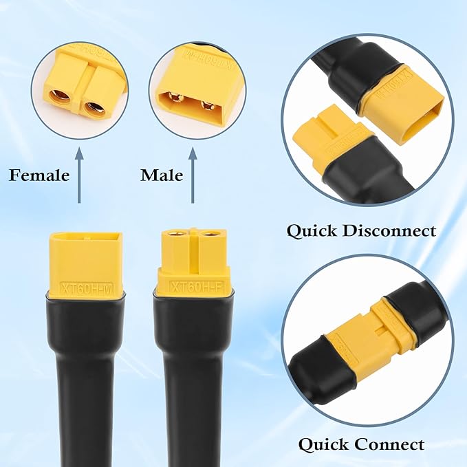 MOOKEERF XT60 Extension Cable 10AWG 20FT XT60 to XT60 Cable with Male to Female Connector for Portable Power Station Solar Panel RC Battery