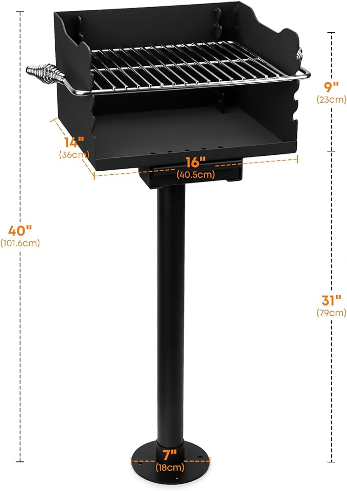Stanbroil Charcoal Barbecue Grill for Outdoor Heavy Duty Steel Park BBQ Grill with Stainless Steel Cooking Grate and Above/In Ground Post for Camping and Backyard