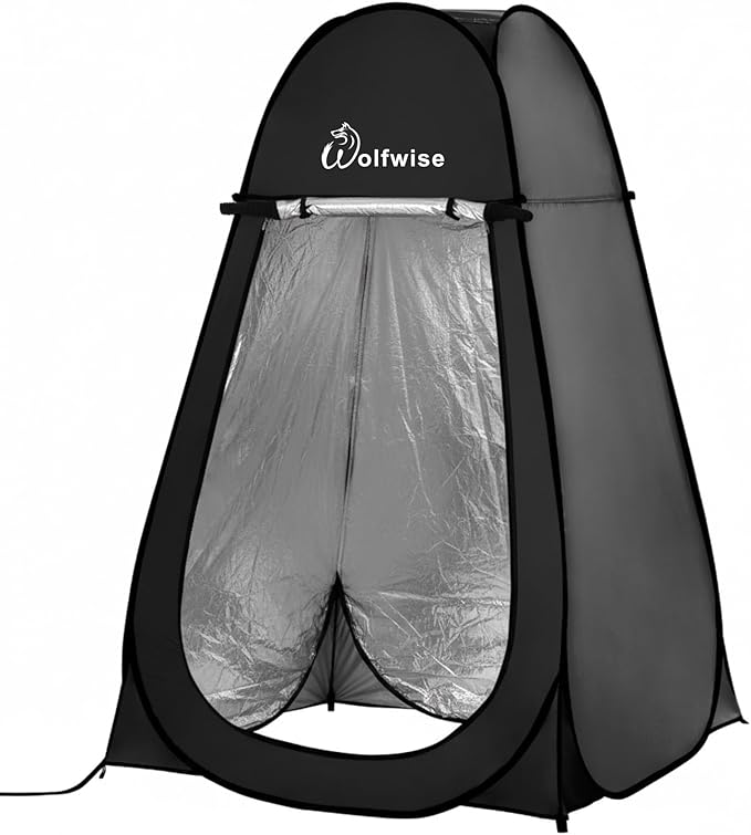 Wolfwise Pop Up Shower Tent for Camping Portable Instant Changing Tent with Ventilation Window &amp Carry Bag Privacy Bathroom Toilet for Beach &amp Outdoor Width 47  Height 75  Silver-Coated