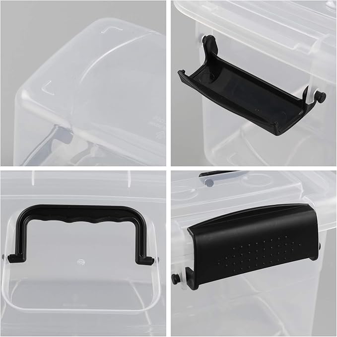 5 Quart Clear Storage Bin Latching Box Container with Black Handle 6 Packs