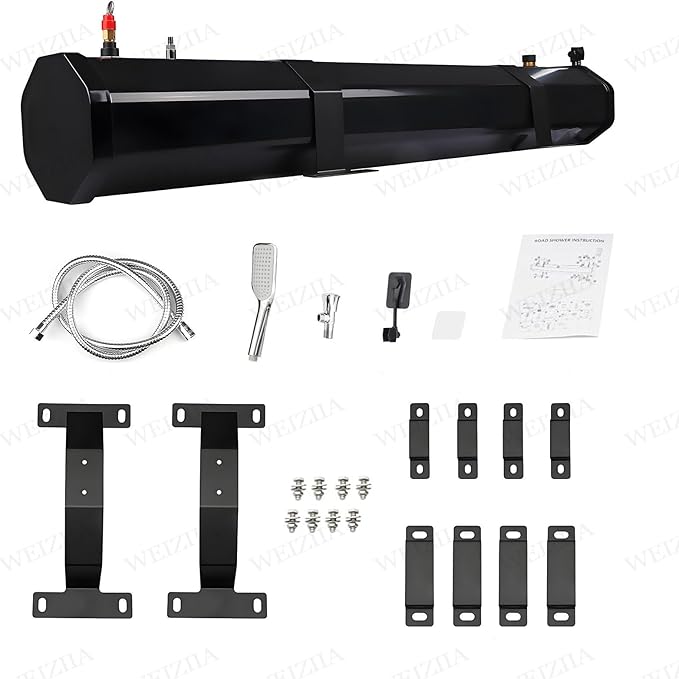 Roof Rack Mounted Water Tank 4.8/5.3/7.9 Gallon Portable Camping Solar Shower Roof Rack Mount Road Shower Pressurized Water Tank w/4.92ft Hose Outdoor Activities Water Supply20L/5.28Gal