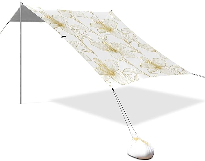 ALAZA Golden Lily on A White Line Beach Tent Sun Shelter Portable Canopy Sunshade for Outdoor Camping Picnics Backyard Fun 10x9 ft