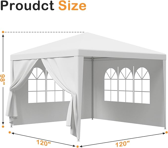 HomGarden 10'x10' Outdoor Canopy Tent Patio Camping Gazebo Storage Shelter Pavilion Cater Party Wedding BBQ Events Tent w/Removable Sidewalls