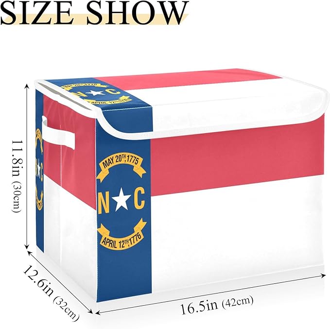 Nc North Carolina State Flag Storage Bin with Lid Stackable Organization Bins Shoe Boxes with Lids for Office Supplies