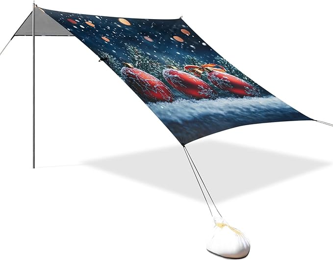ALAZA Three Red Christmas Balls Beach Tent Sun Shelter Portable Canopy Sunshade for Outdoor Camping Picnics Backyard Fun 10x9 ft