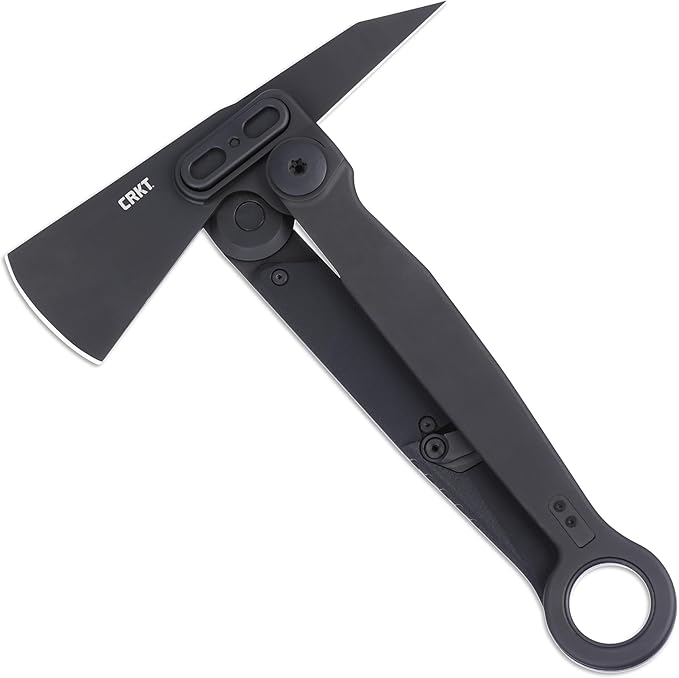 CRKT Provoke X Compact Black Folding Axe with Deadbolt Lock: SUJ2 Steel Plain Edge Blade Stainless Steel Handle 4141KX
