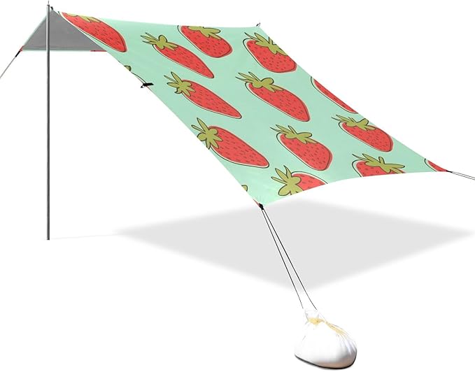 ALAZA Strawberry Green Pattern Beach Tent Sun Shelter Portable Canopy Sunshade for Outdoor Camping Picnics Backyard Fun 10x9 ft