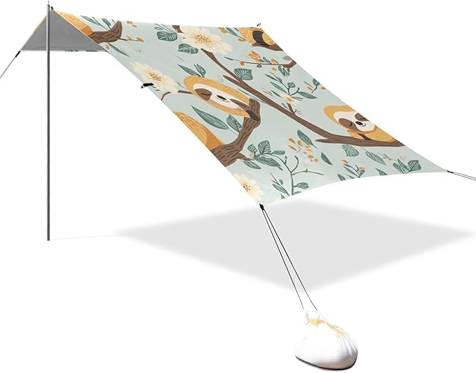ALAZA Cute Sloth Floral Tree Beach Tent Sun Shelter Portable Canopy Sunshade for Outdoor Camping Picnics Backyard Fun 10x9 ft