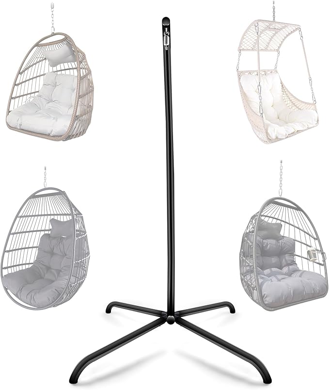 Elevon Hammock Chair Swing Stand Hanging C-Stand with Buckle and Spring Hook Heavy Duty Steel Hanging Hammock Max Load 350lbs Hammock Stand Only Outdoor Indoor Bedroom Patio Garden Balcony - Black
