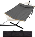 2 Person Hammock Set - Portable 500Lb Capacity for 2 Person w/Steel Frame V Spreader Bar &amp Carry Bag - Freestanding Indoor Outdoor Use (Dark Gray)