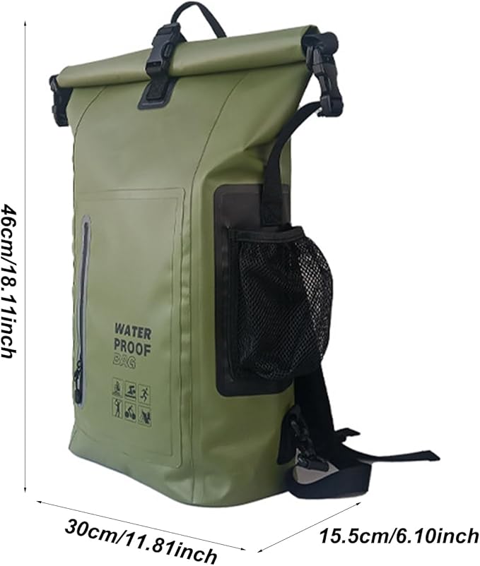 awakentti Dry Bags Comfortable Versatile for Outdoor Waterproof Dry Bag - Roll Top Waterproof Backpack Sack Dry Bag for Kayaking Beach Rafting (Army Green)