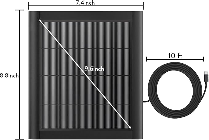 8W Solar Panel Charger for Camera 9.8inch Camcorder Solar Panel with 10FT USB C Cable for Outdoor Cam Plus Stick Up Cam/Pro Spotlight Camera Plus/Pro Battery (8W-1Pack)