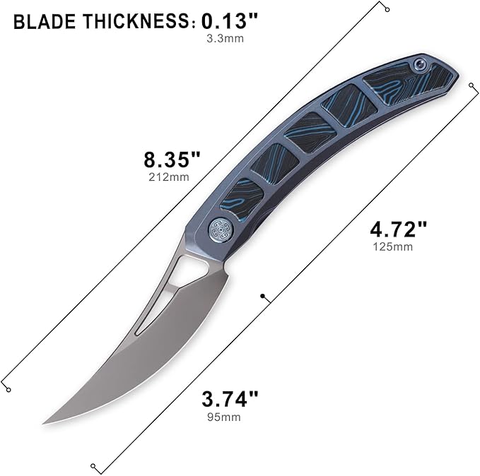 CavolKnife Kamasu Front Flipper Folding Knife3.74 M390 Steel Blade Persian Knife 6AL4V Titanium &amp Gmascus Handle Pocket KnifeTitanium Pocket Clip (Blue-ceramic)