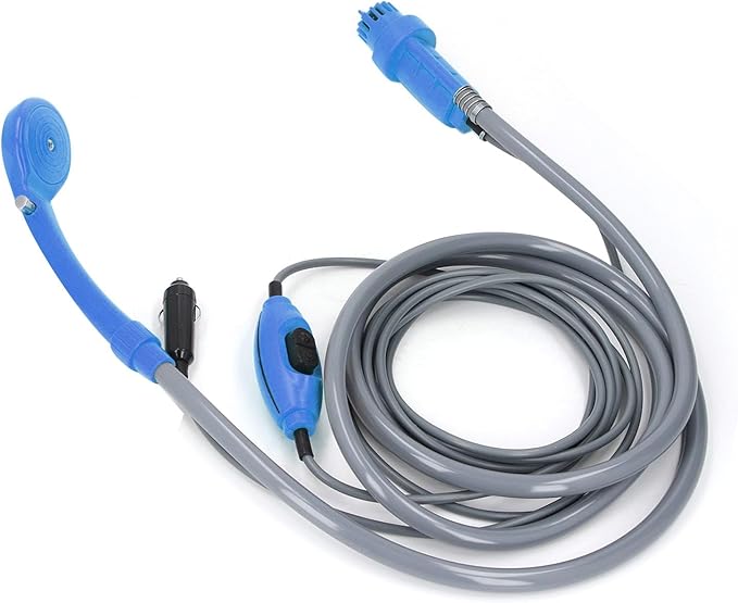 JTLB Adjustable Water Camping Shower Kit Portable Outdoor Camping Shower System with Suction Cup and Hooks for Car Washing Travel (Blue)