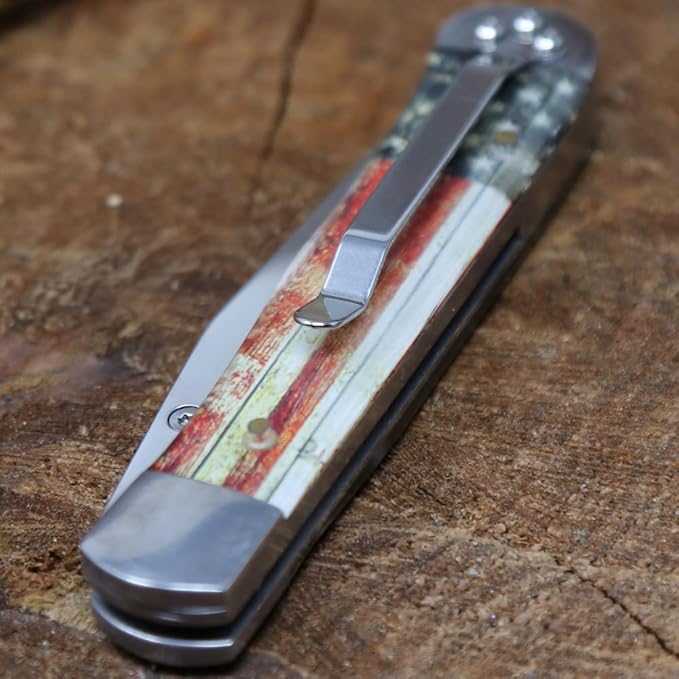 WHISKEY BENT HAT CO. Locking Trapper Folding Pocket Knife 4.125 Closed Length 440C Stainless Steel Blades (Patriot - Plain Edge)