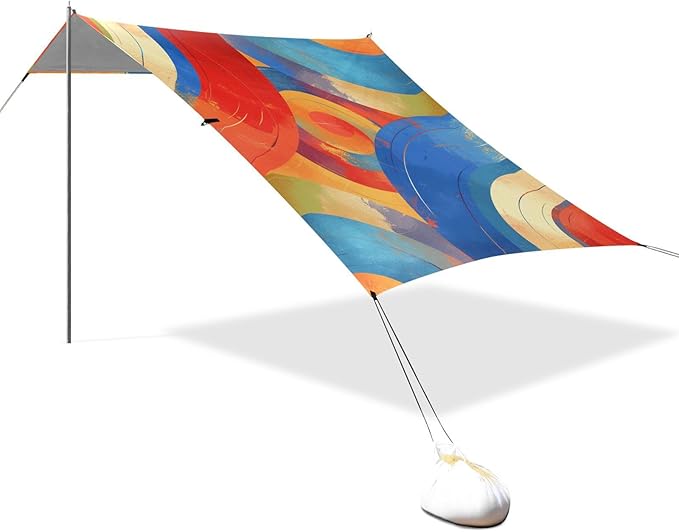 Indianred Tie-dye Background Vibrant Colors and Swirling Patterns Tie-dye Pattern Beach Tent UPF50 Lightweight Large Sun Shelter with Sandbags Sand Shovel Poles for Camping Picnics