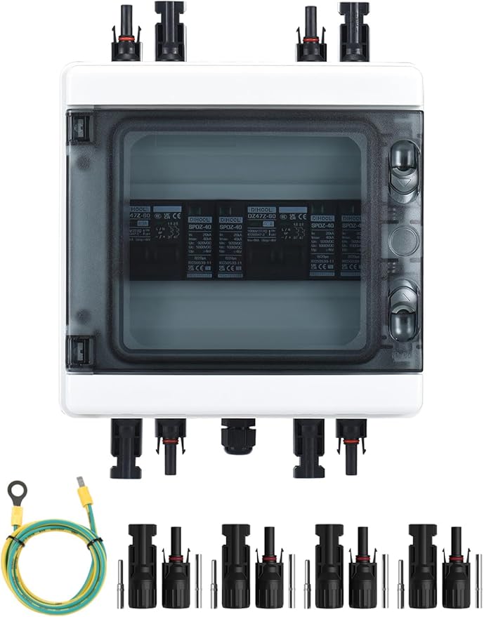 DIHOOL Solar Disconnect Switch 40Amp DC Circuit Breaker with Surge Protector PV Combiner Box for Solar Panel 2 in 2 Out