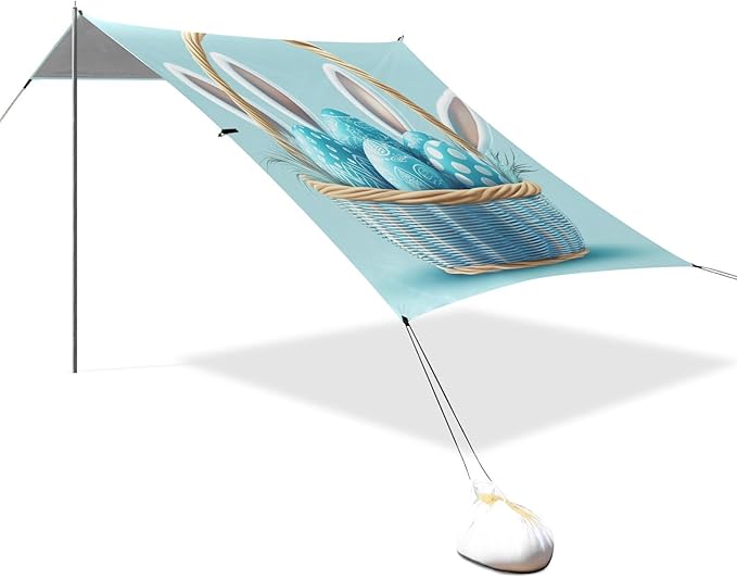 ALAZA Eggs in A Basket Beautiful Bunny Ears Beach Tent Sun Shelter Portable Canopy Sunshade for Outdoor Camping Picnics Backyard Fun 10x9 ft