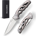 Small EDC Pocket Knife for Men &amp Women - 3 Drop Point D2 Blade Titanium Handle with Button Lock &amp Pocket Clip | Small Slim Cool Folding Knife for Daily Carry Camping Hiking &amp Outdoor Us
