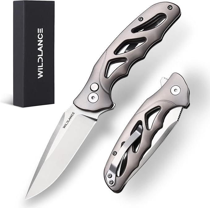 Small EDC Pocket Knife for Men &amp Women - 3 Drop Point D2 Blade Titanium Handle with Button Lock &amp Pocket Clip | Small Slim Cool Folding Knife for Daily Carry Camping Hiking &amp Outdoor Us