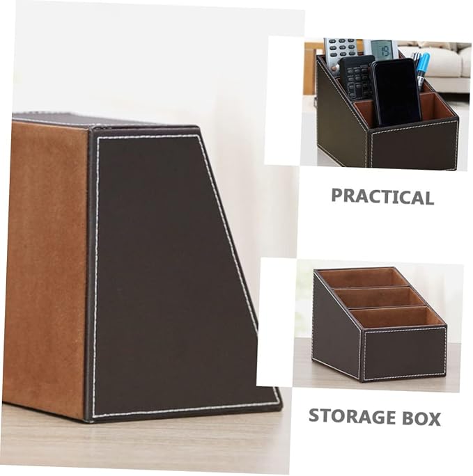 2pcs Faux Storage Box Organizer for Desktop Multi-functional Remote Control and Stationery Holder Smooth Stable Structure for Use