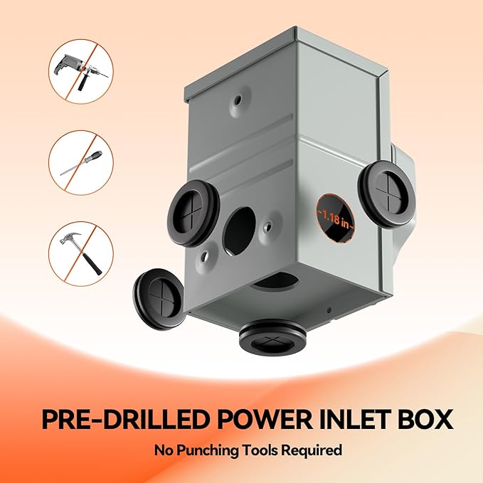 A A IN 50 Amp Generator Cord 30FT and Power Inlet Box Pre-Drilled 50 Amp Generator Inlet Box with Cord NEMA 14-50P to SS2-50R Waterproof Cable Combo Kit 125/250V ETL Listed