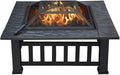 SINGLYFIRE 32 Inch Fire Pit Table for Outside Square Metal Firepit Outdoor Wood Burning Large Steel Bonfire Pit for Patio Backyard Garden with Spark ScreenLog GratePoker