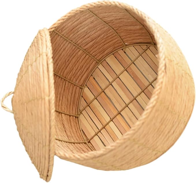 KOMBIUDA Handwoven Woven Storage Basket with Lid Small Decorative Rattan Container for Organizing Toys Pantry and Home Supplies Versatile Table Storage Solution