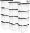 Sterilite 12-Pack 50 Quart ShelfTote Clear Plastic Storage Organizer Bins with Gray Lids – Stackable Home and Office Containers for Closet or Shelves