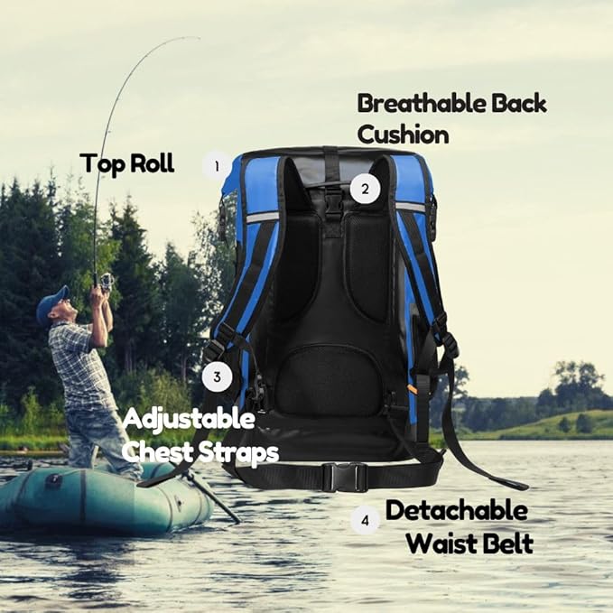 Waterproof Roll Top Kayak Backpack Floating Outdoor Dry Sack Boating Sailing Canoeing Rafting Fishing Camping 35L Blue