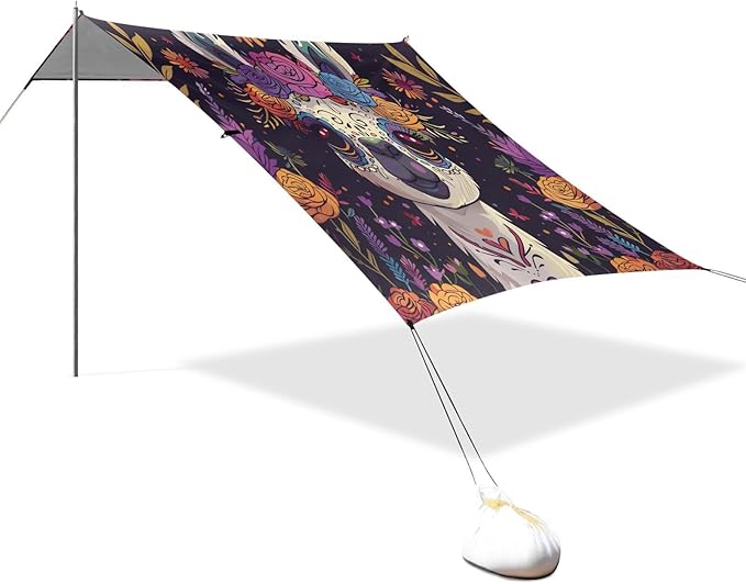 ALAZA Day of The Dead Llama Alpaca Beach Tent Sun Shelter UPF50+ Protection Beach Shade Canopy w/ 4 Sandbags for Outdoor Camping Fishing Backyard Fun Picnic 10x9 ft