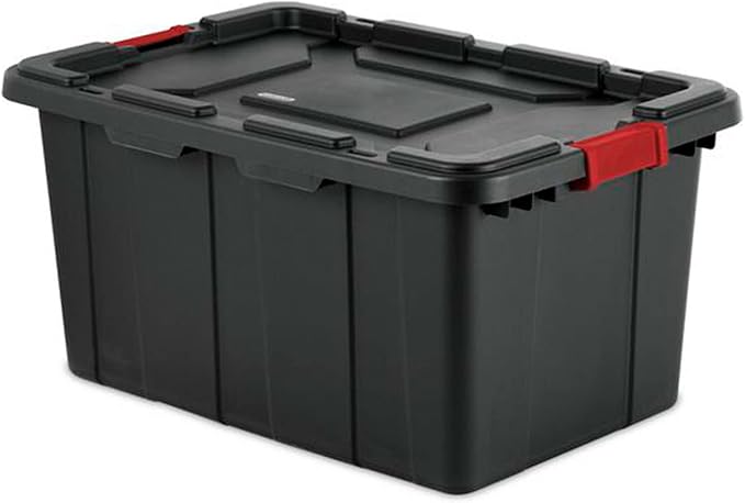 Sterilite 14669004 27 Gallon/102 Liter Industrial Tote Black Lid &amp Base w/Racer Red Latches