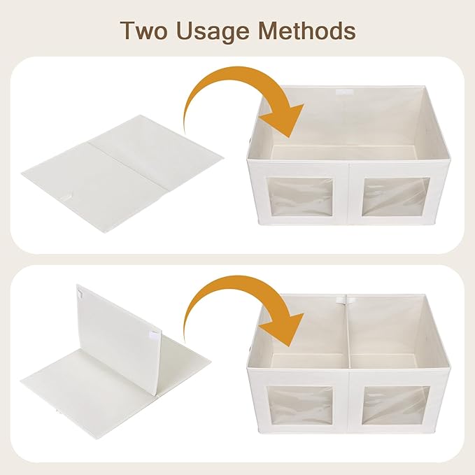 Univivi Large Storage Boxes with Lids Collapsible Foldable Storage Bins for Clothes [2-Pack] Fabric Storage Cubes with Handles Closet Organizers for Home Bedroom (Beige 24” x 17” x 12)