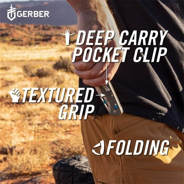 Gerber Gear Assert - Lockable Lightweight Pocket Knife with Deep Carry Pocket Clip &amp Textured Handle - Premium Safety Knife - 3 Inch Stainless Steel Plain Edge - Made in USA - Green