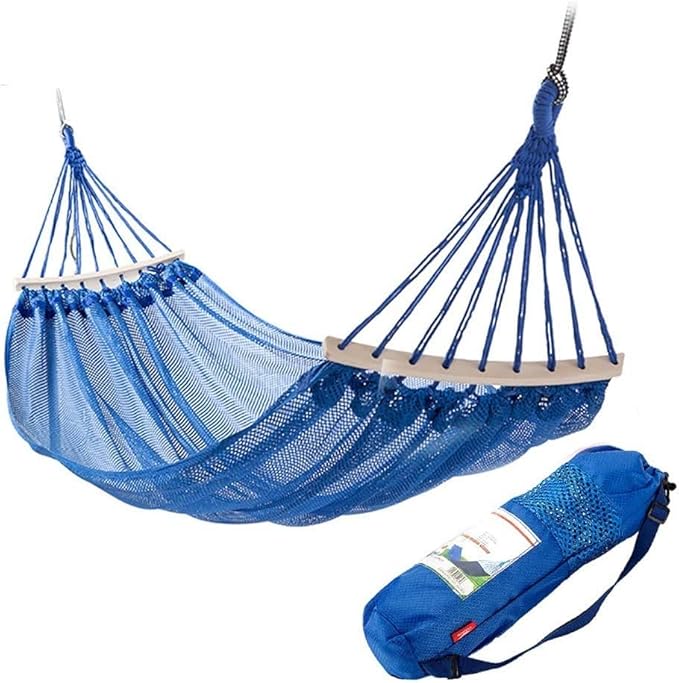 Outdoor Hammock Anti-Rollover Swing Bed Leisure Single Hammock Thickened and Widened Ice Mesh Breathable Garden Hammock ChairBlue