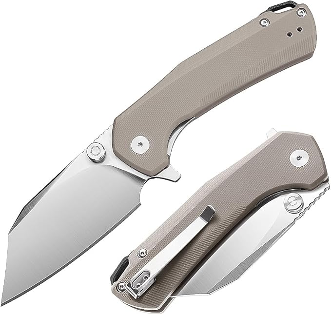 ioko Folding Pocket Knife 3.5-Inch D2 Steel Blade G10 Handle EDC Camping Survival Knife with Clip (Brown)