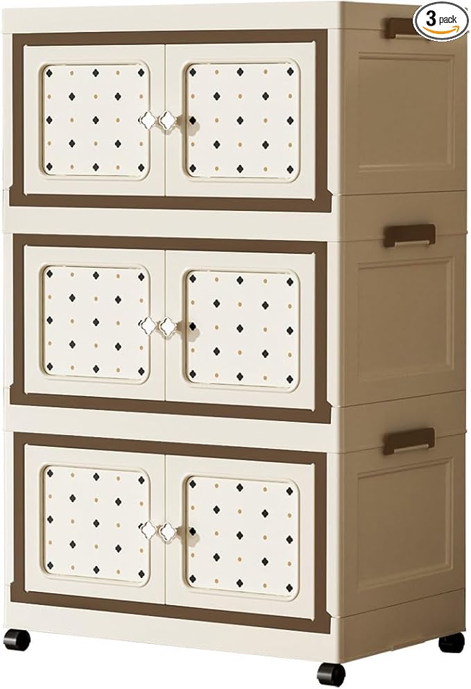 SunSettler Large Collapsible Plastic Storage Bins with Lid Stackable Cabinets with Wheels Folding Storage Cabinets Stackable Closet Organizers for Home and Office