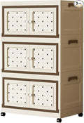 SunSettler Large Collapsible Plastic Storage Bins with Lid Stackable Cabinets with Wheels Folding Storage Cabinets Stackable Closet Organizers for Home and Office
